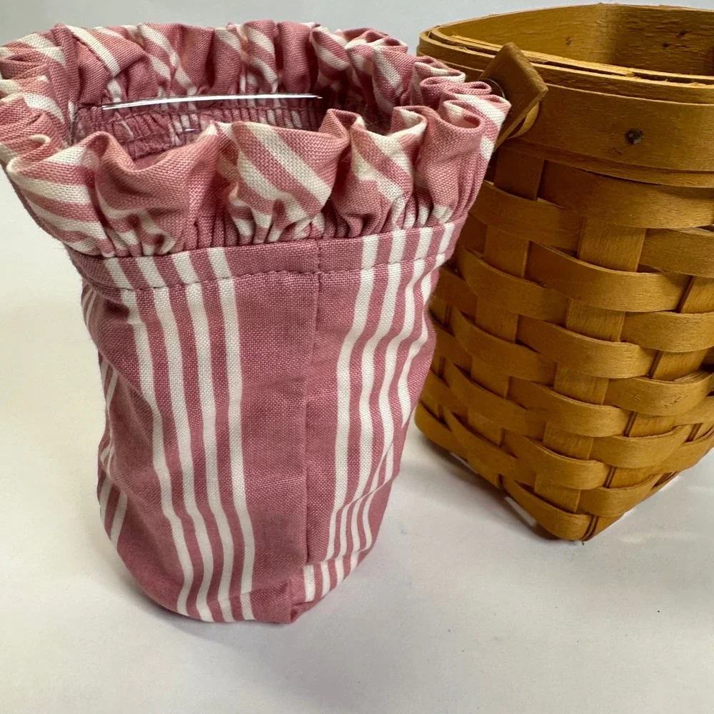 Longaberger Horizon of Hope Basket Pink Striped Liner Ceramic Rose Tie-On